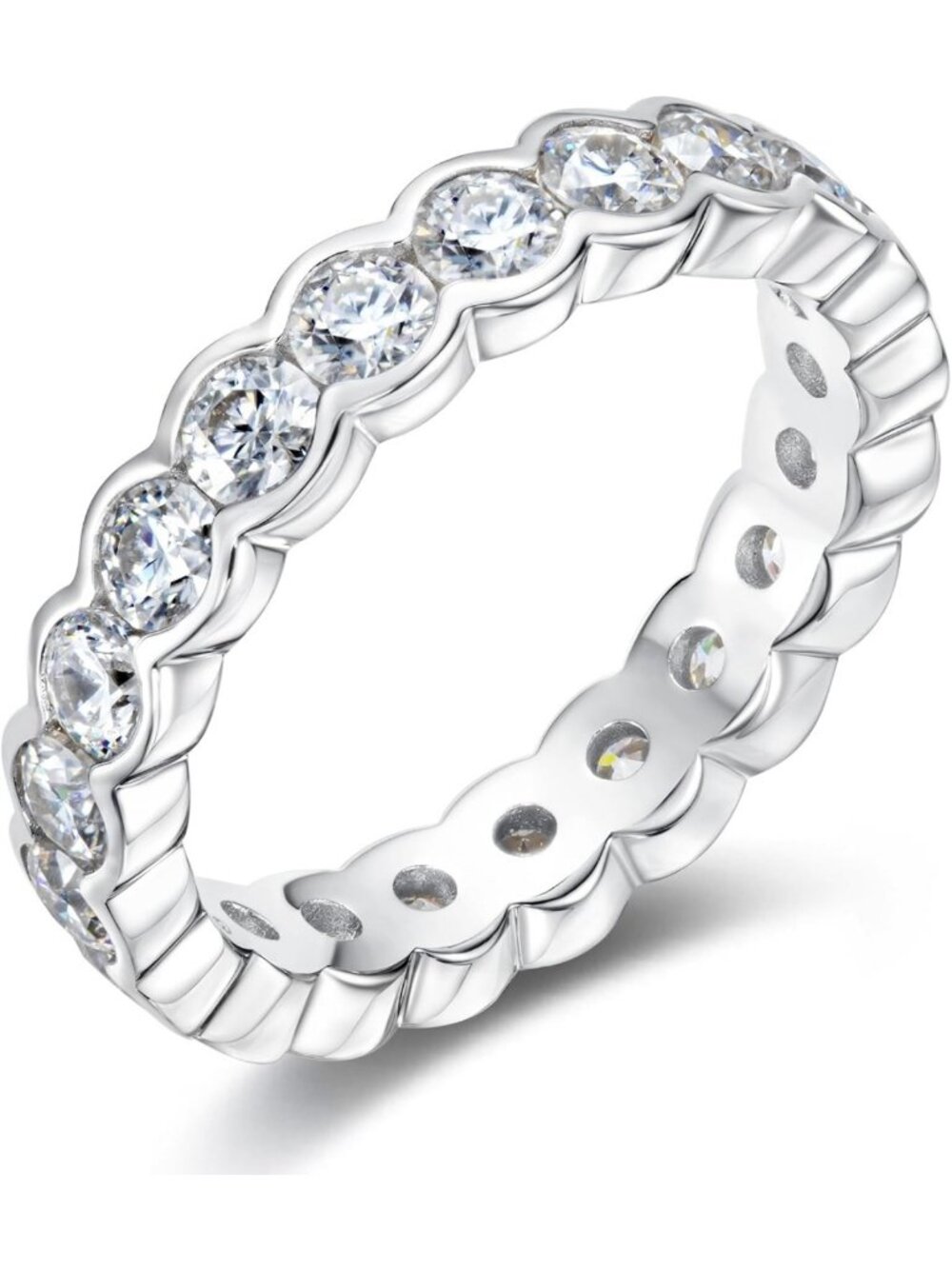 3mm Round Cut Cubic Zirconia Eternity Ring in 925 Sterling Silver Wedding Band